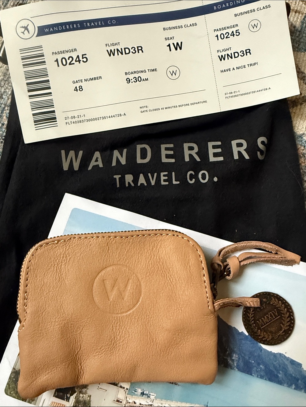 Wanderers Travel Co. Beige Leather Zip Wallet